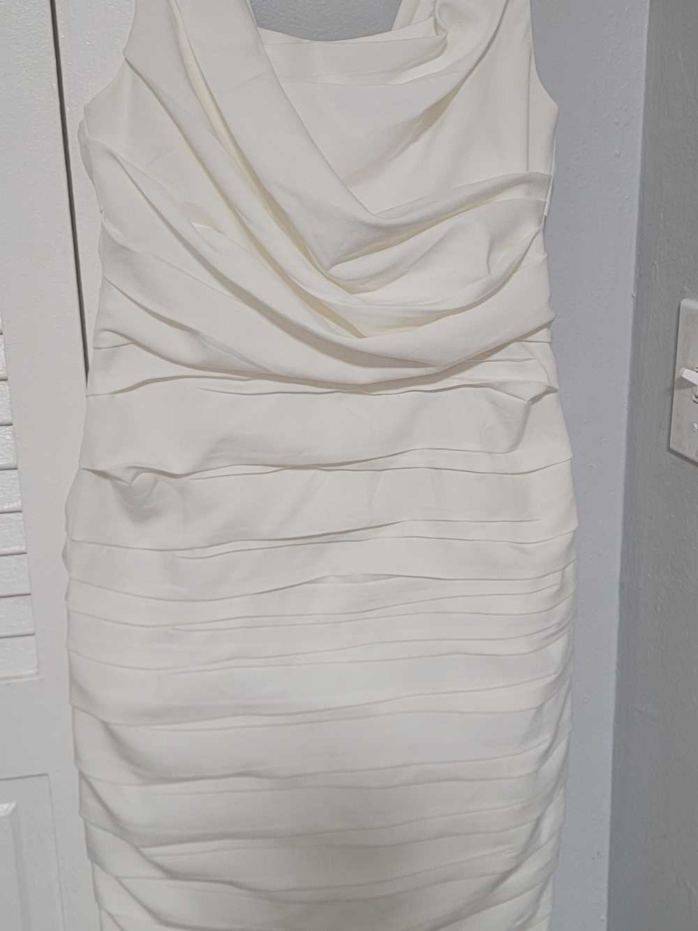 Express Cream Cowl Neck Midi Dress with Horizontal Ruching